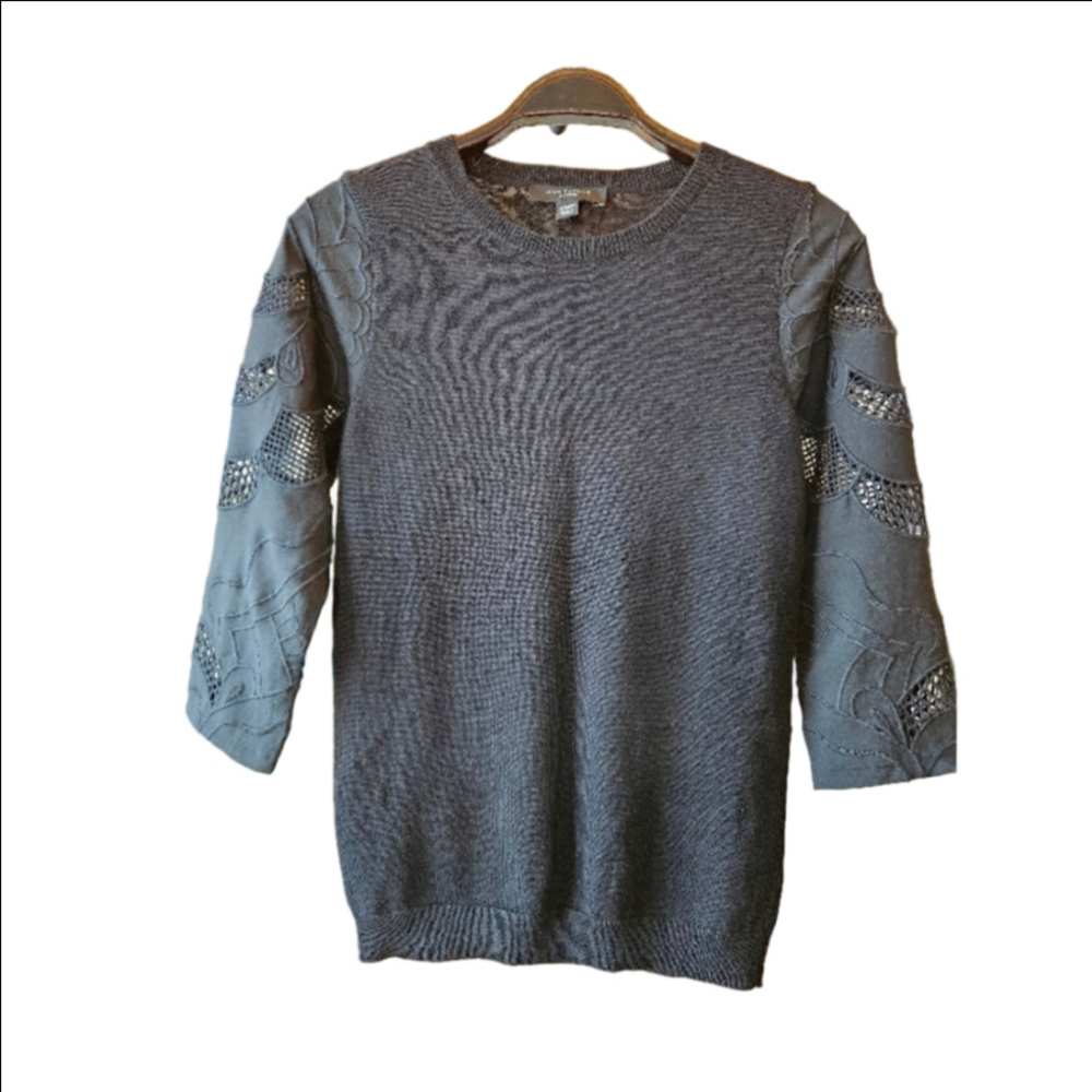Ann Taylor Petite Knit Shirt with Lace 3/4 Sleeves Women's XXSP A00185
